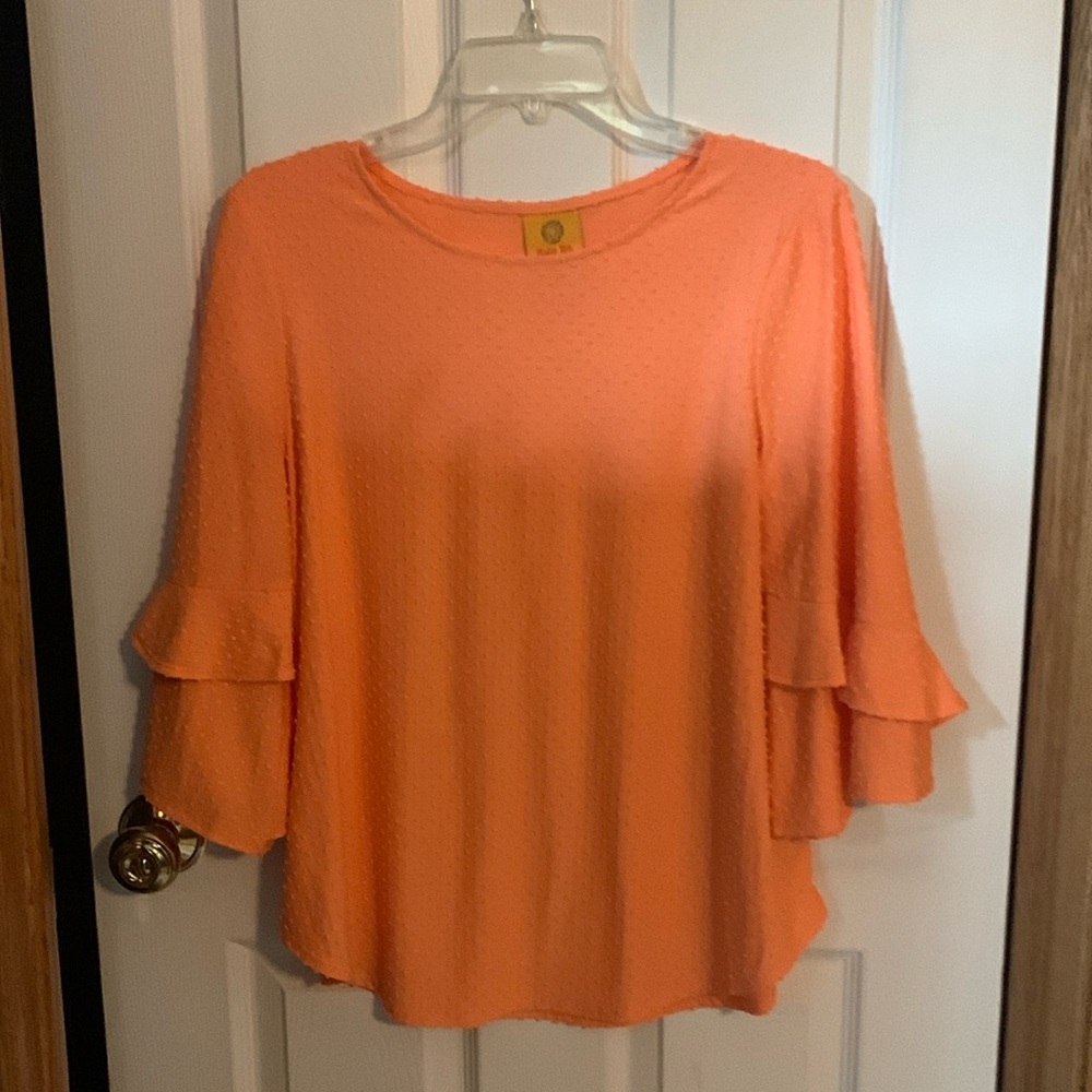 Ruby Rd orange ruffled sleeve top